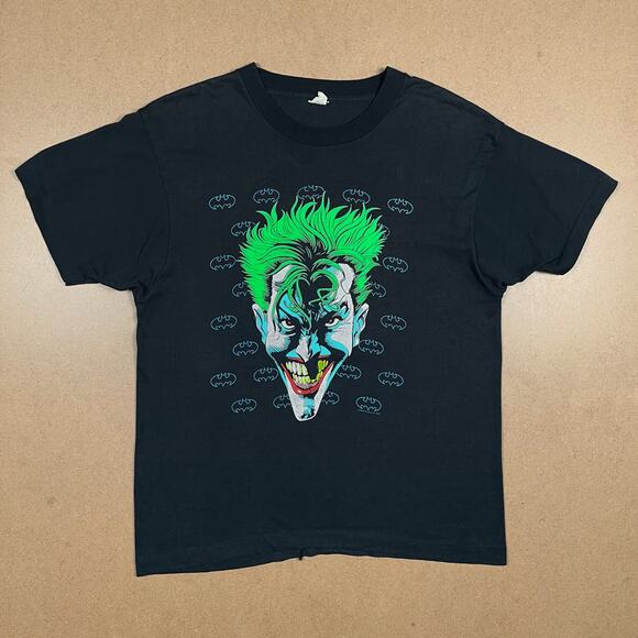The Joker 1989 Mens Black Graphic T Shirt 80s Batman DC Comics Large Tee - Picture 2 of 14